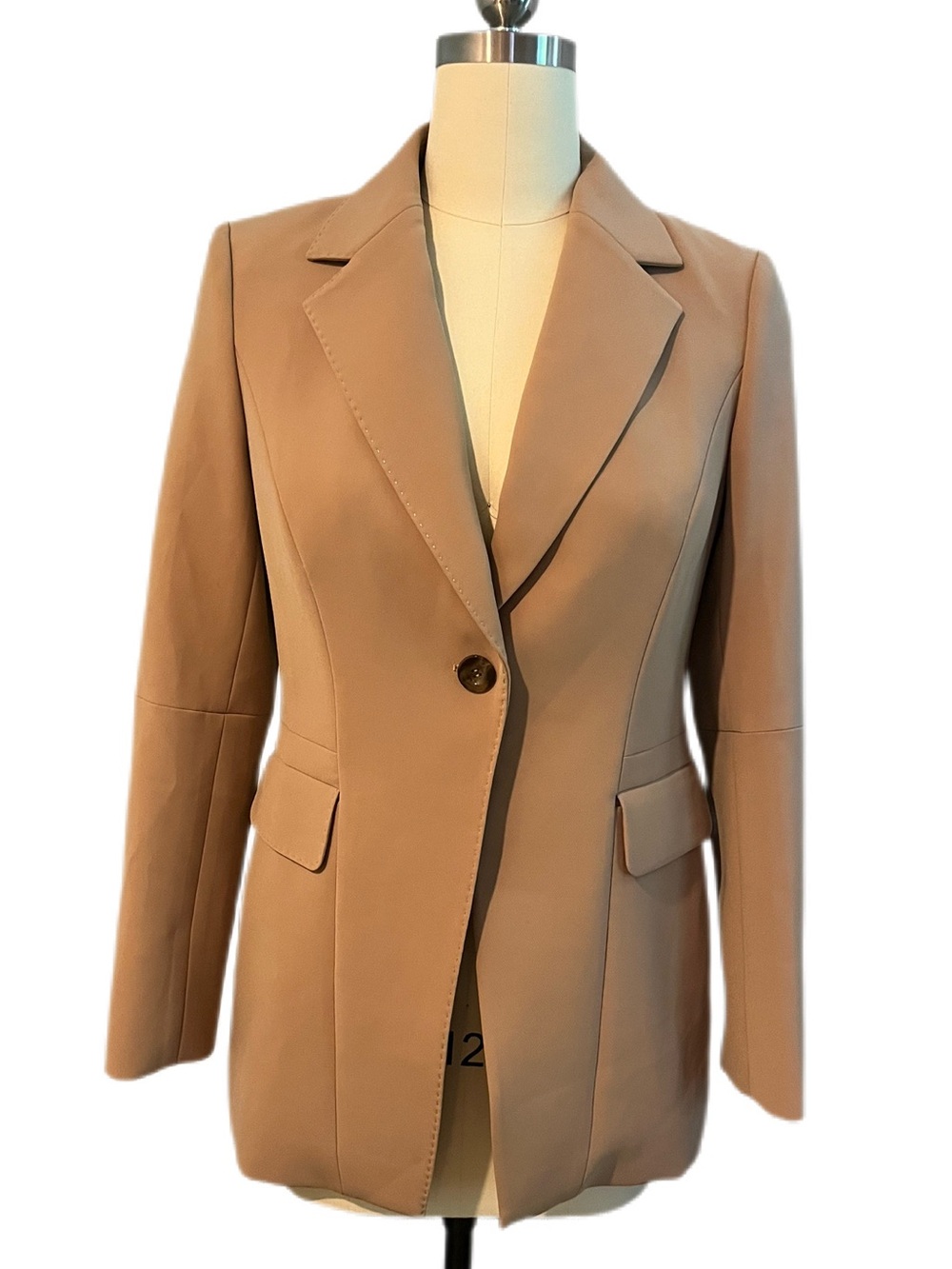Etcetera Camel Tan Single-Button Blazer with Asymmetric Pick-Stitch Detail NWT